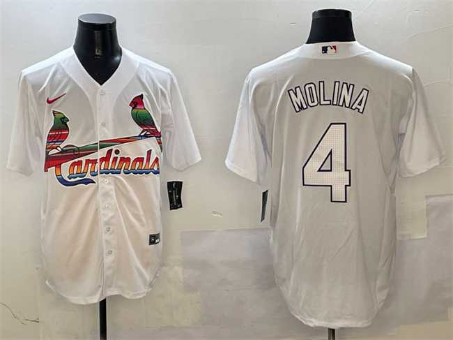 Mens St. Louis Cardinals #4 Yadier Molina White Cool Base Stitched Jersey